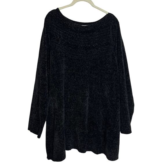Catherines Womens Chenille Sweater 2X Black Soft Cozy Textured Knit Pullover - Picture 1 of 5
